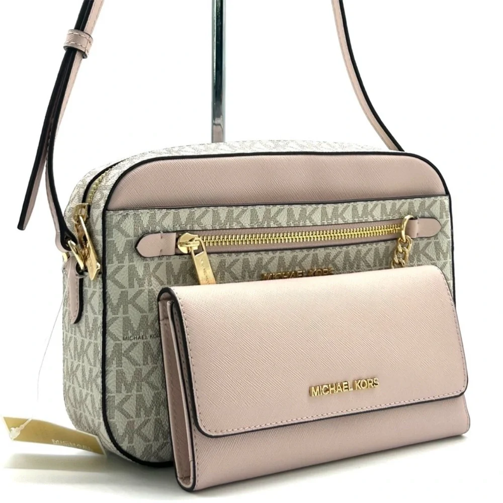 Michael Kors Jet Set LG Signature Logo Crossbody Bag & Matching Trifold Wallet - Picture 3 of 14